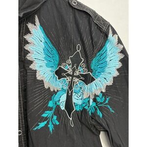 INC International Concepts Button-Up Shirt Mens Black Embroidered Wings Large